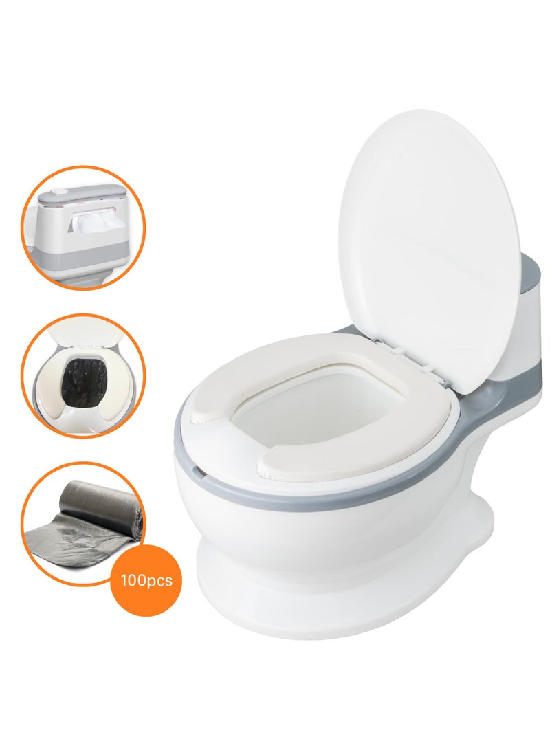 NEXSO Baby Potty Training Seat – Realistic Design, Premium PU Cushion, Non-Slip Base, Potty Seat for Toddlers, Includes 100pcs Disposal Bags, Ergonomic Backrest – Suitable for Toddlers 1-6 Years - Image 1
