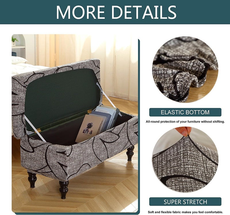Stretch Folding Storage Ottoman Bench Slipcovers Printed Storage Ottoman Cover Rectangle Footstool Slipcover Footstool Protector Covers for Living Room (Color 03, Medium) - Image 3