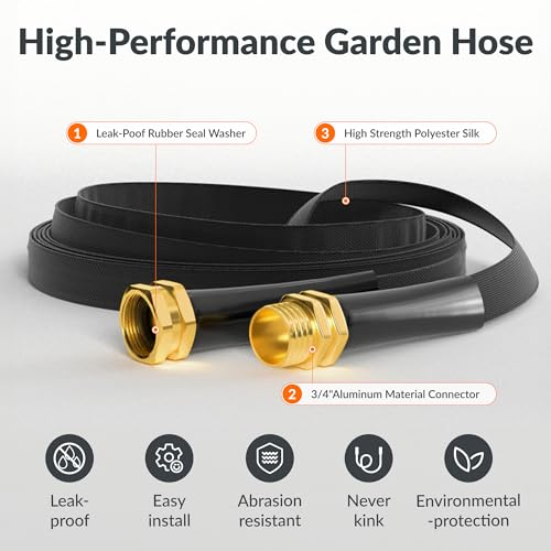 Giraffe Tools Garden Hose 25FT Lightweight Lay Flat Water Hose Kink Free Flexible Hose with 9 Spray Function Nozzle, Black - Image 4