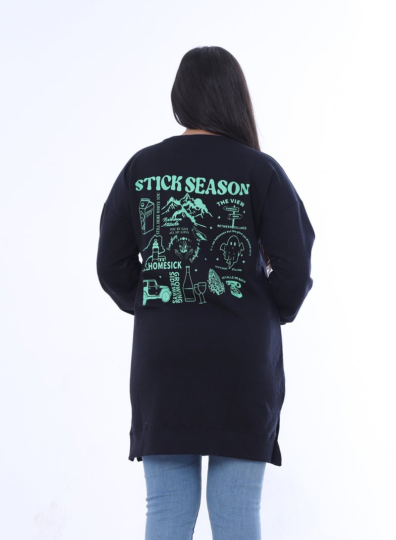 بيبو سويت شيرت نسائية بطبعة زهور، وأكمام طويلة_اسود - Image 2