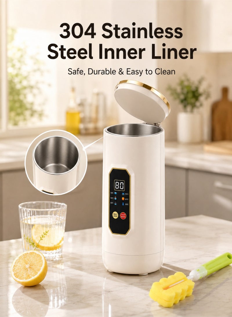 MACAIIROOS Portable Travel Electric Kettle 650ml Temperature Control Water Boiler 304 Stainless Steel Fast Boil Keep Warm Mini Tea Coffee Kettle for Office Home Baby Formula Travel - Image 4
