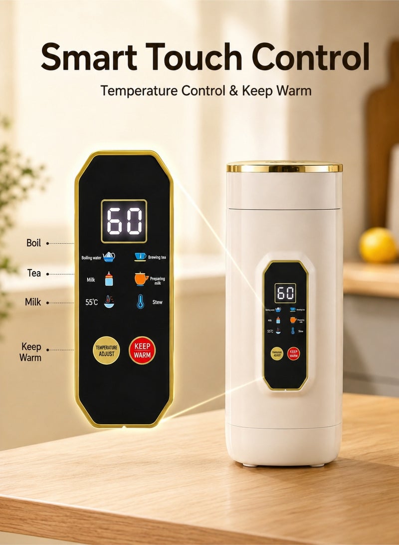 MACAIIROOS Portable Travel Electric Kettle 650ml Temperature Control Water Boiler 304 Stainless Steel Fast Boil Keep Warm Mini Tea Coffee Kettle for Office Home Baby Formula Travel - Image 3