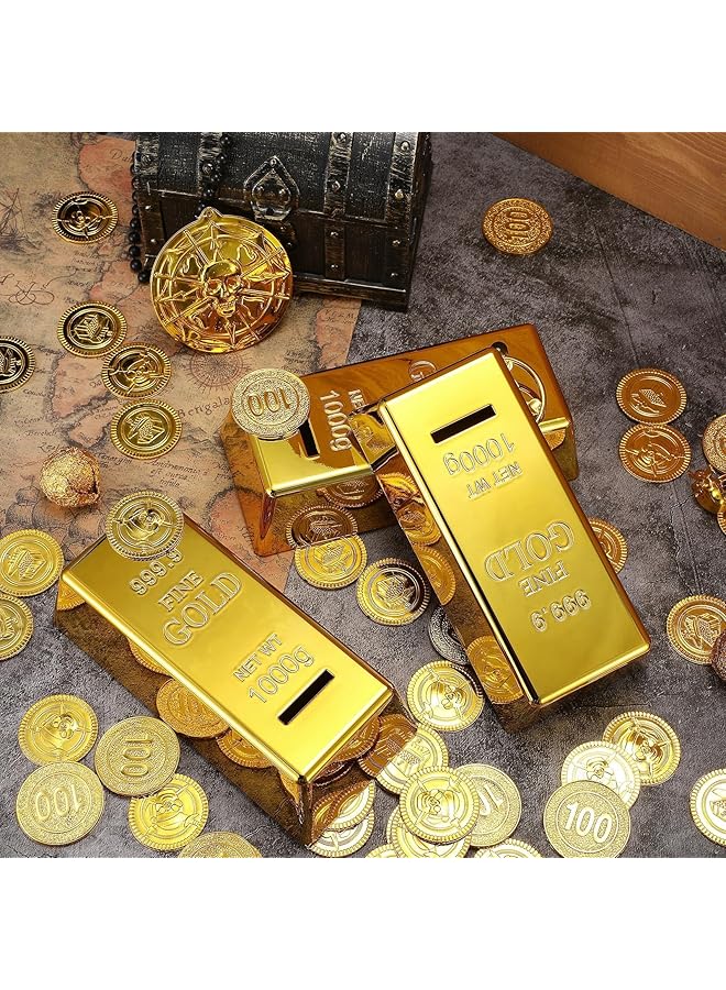 Gold Bullion Bars Saving Money Box 6.5 In Fake Gold Bar Coin Bank Unbreakable Plastic Replica Bullion Brick Money Pot Money Saving Box For Kid Adult Novelty Decor Gifts For Birthday Festiaval 3Pcs
