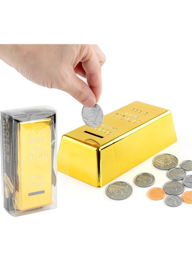 Gold Bullion Bars Saving Money Box 6.5 In Fake Gold Bar Coin Bank Unbreakable Plastic Replica Bullion Brick Money Pot Money Saving Box For Kid Adult Novelty Decor Gifts For Birthday Festiaval 3Pcs