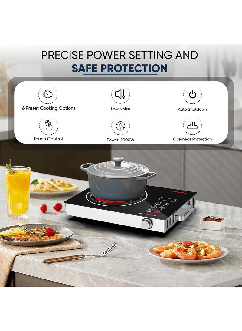 NIKAI Infrared Cooker -  Touch Control With 6 Preset Temperature Settings, Sleek Design, Efficient Heating Technology Suitable For All Utensils 2000 W NIC300A Black - Image 5