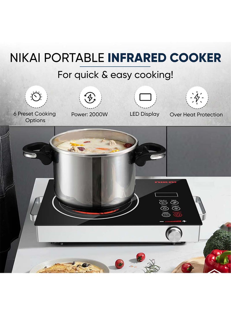 NIKAI Infrared Cooker -  Touch Control With 6 Preset Temperature Settings, Sleek Design, Efficient Heating Technology Suitable For All Utensils 2000 W NIC300A Black - Image 2