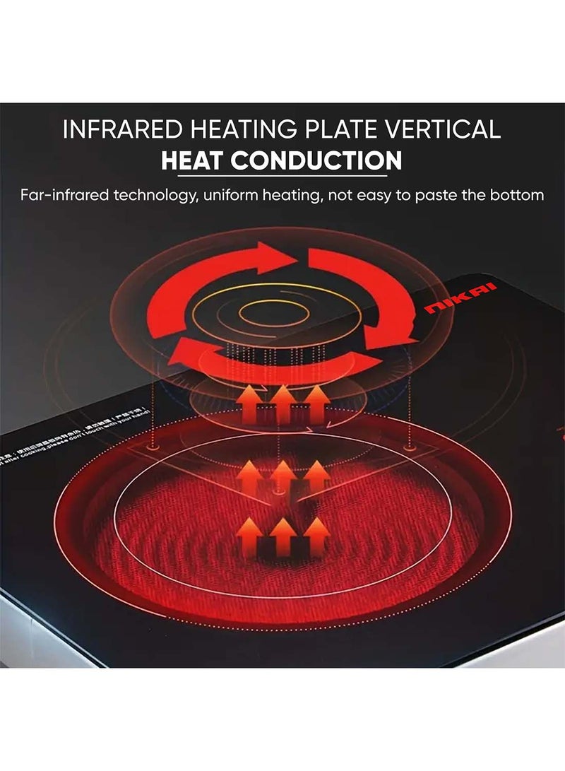 NIKAI Infrared Cooker -  Touch Control With 6 Preset Temperature Settings, Sleek Design, Efficient Heating Technology Suitable For All Utensils 2000 W NIC300A Black - Image 4