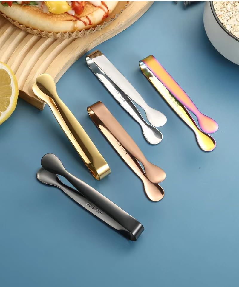 WinldMonmo Stainless Steel Mini Serving Tongs, Black Ice Tongs for Sugar Cubes, Appetizers, Tea Party, Coffee Bar, Desserts - Image 2