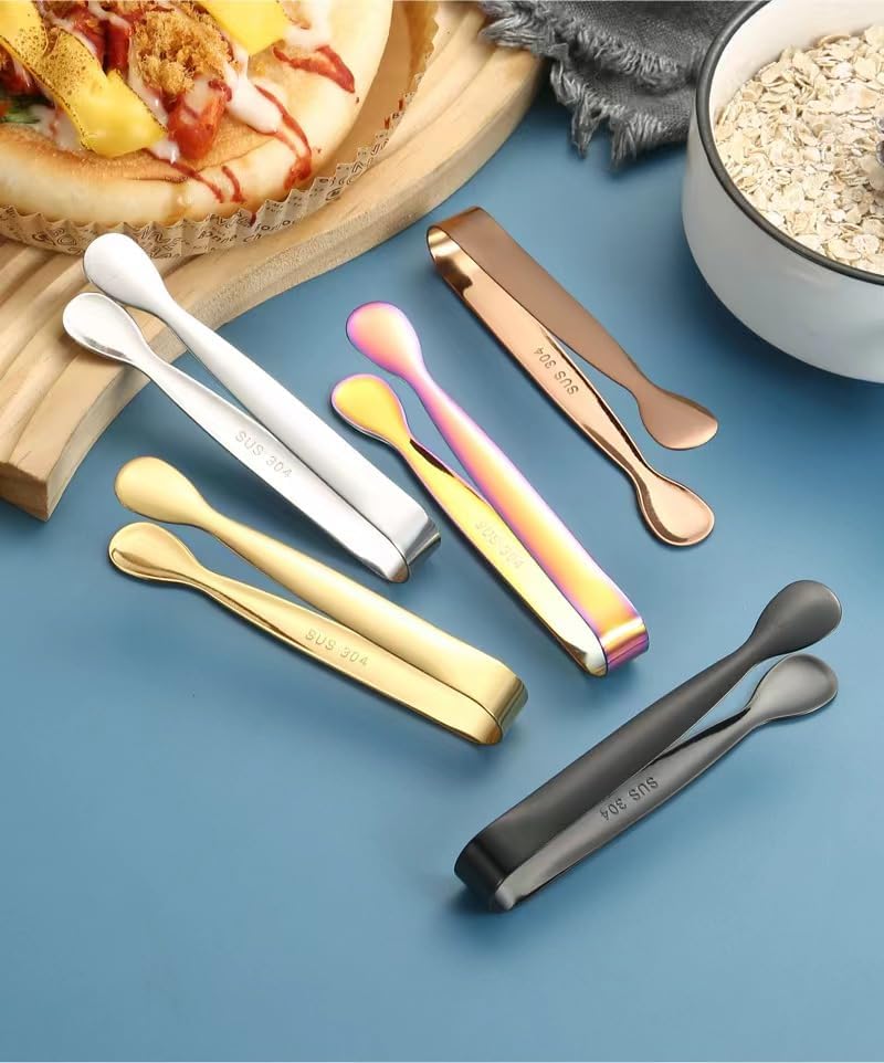 WinldMonmo Stainless Steel Mini Serving Tongs, Black Ice Tongs for Sugar Cubes, Appetizers, Tea Party, Coffee Bar, Desserts - Image 3