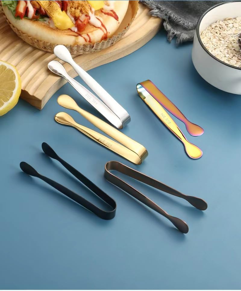 WinldMonmo Stainless Steel Mini Serving Tongs, Black Ice Tongs for Sugar Cubes, Appetizers, Tea Party, Coffee Bar, Desserts - Image 1