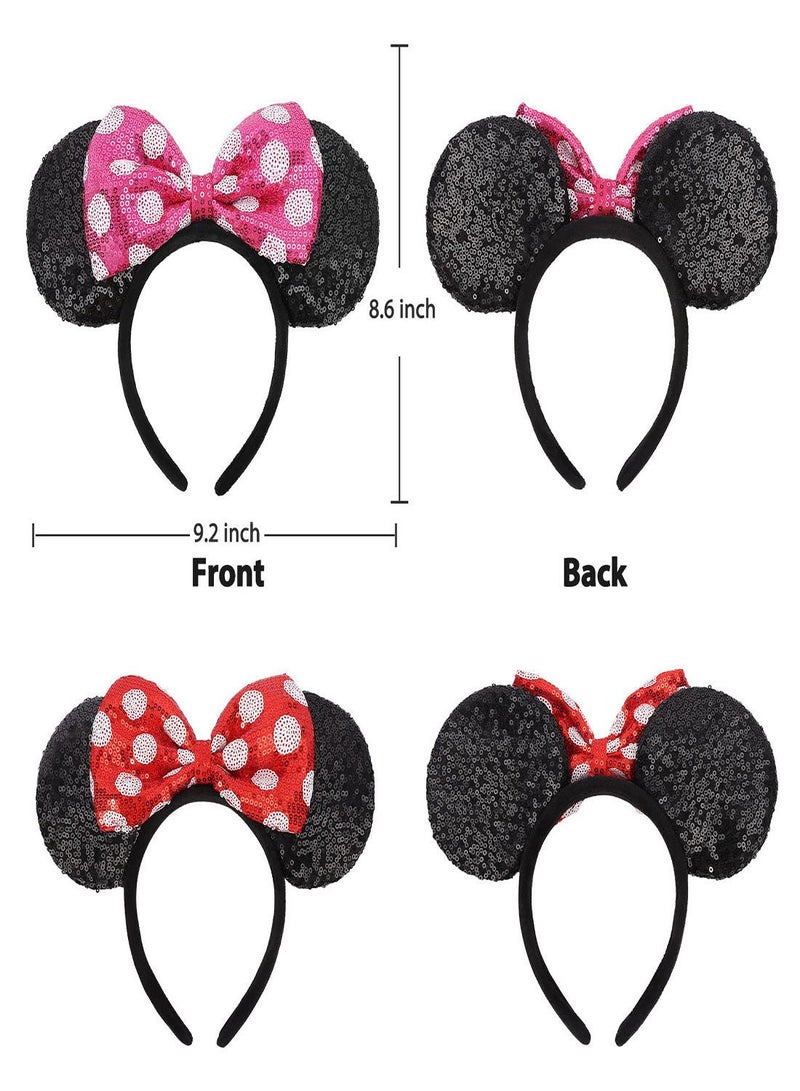Loquat Mouse Ears Headbands 2Pcs Headbands Shiny Bows Glitter Party Decoration Classic Ears Cosplay Costume for Women Girls Amusement Park Hair Accessories Parties Role Playing - Image 4