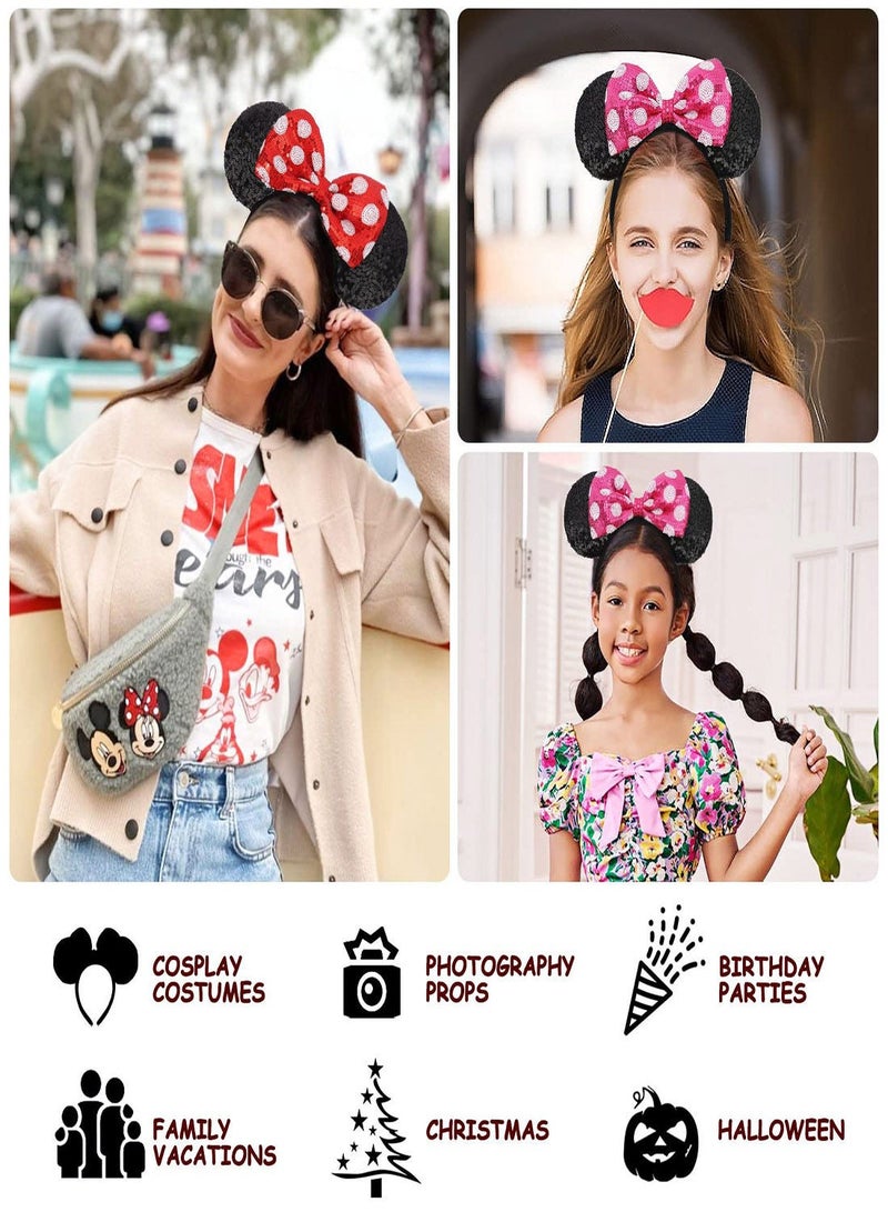 Loquat Mouse Ears Headbands 2Pcs Headbands Shiny Bows Glitter Party Decoration Classic Ears Cosplay Costume for Women Girls Amusement Park Hair Accessories Parties Role Playing - Image 2