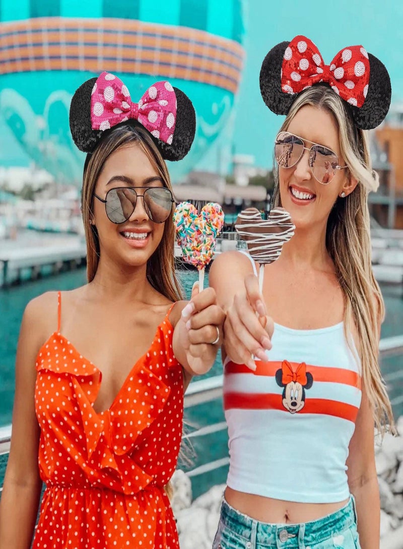 Loquat Mouse Ears Headbands 2Pcs Headbands Shiny Bows Glitter Party Decoration Classic Ears Cosplay Costume for Women Girls Amusement Park Hair Accessories Parties Role Playing - Image 3