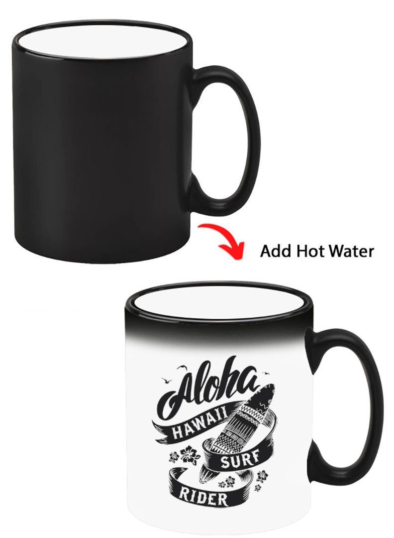 Theodor Color Changing Heat Sensitive Ceramic Mug, Image Revealed When HOT Liquid is Added! Aloha hawaii Surf rider Black - Image 1