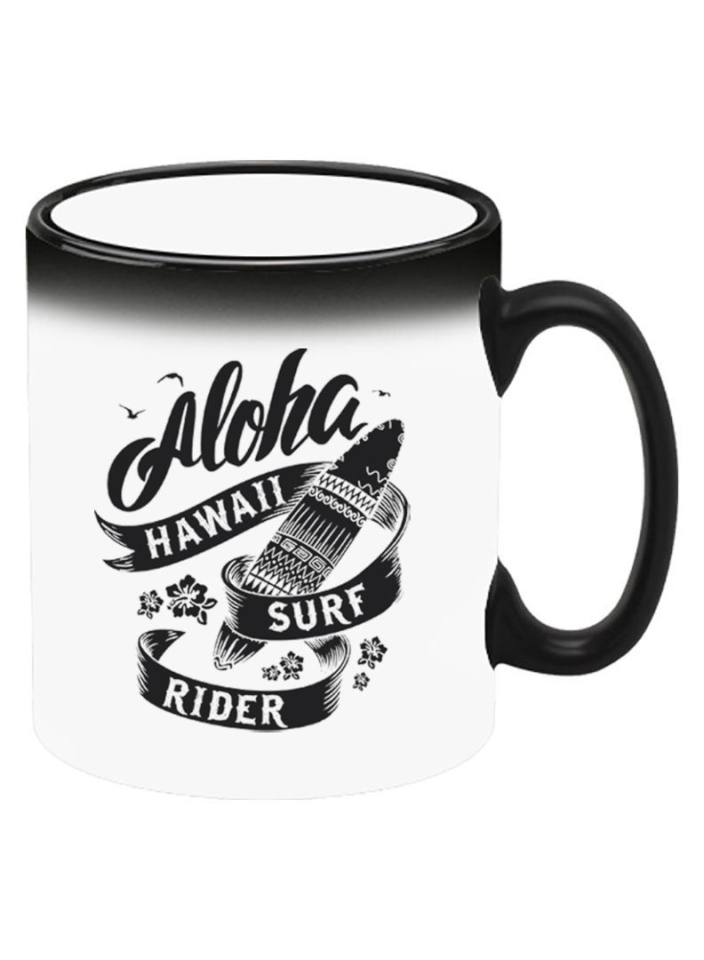 Theodor Color Changing Heat Sensitive Ceramic Mug, Image Revealed When HOT Liquid is Added! Aloha hawaii Surf rider Black - Image 2