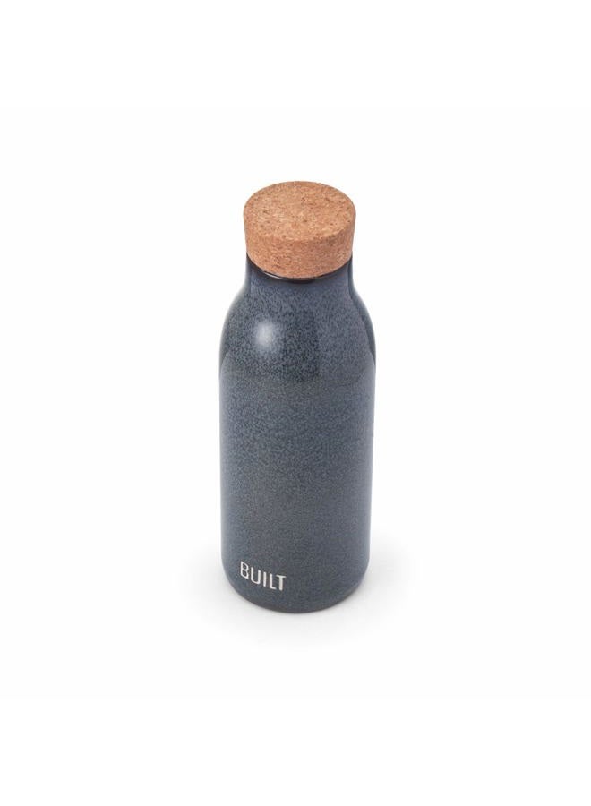 BUILT Ceramic Water Bottle with Cork Lid, 17-Ounce, Blue Reactive - Image 2