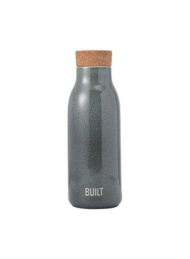 BUILT Ceramic Water Bottle with Cork Lid, 17-Ounce, Blue Reactive - Image 1