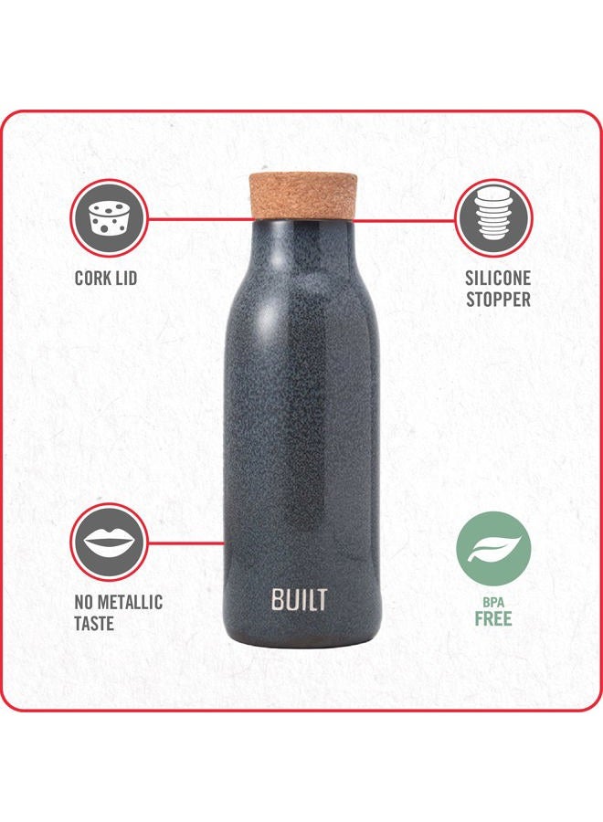 BUILT Ceramic Water Bottle with Cork Lid, 17-Ounce, Blue Reactive - Image 5