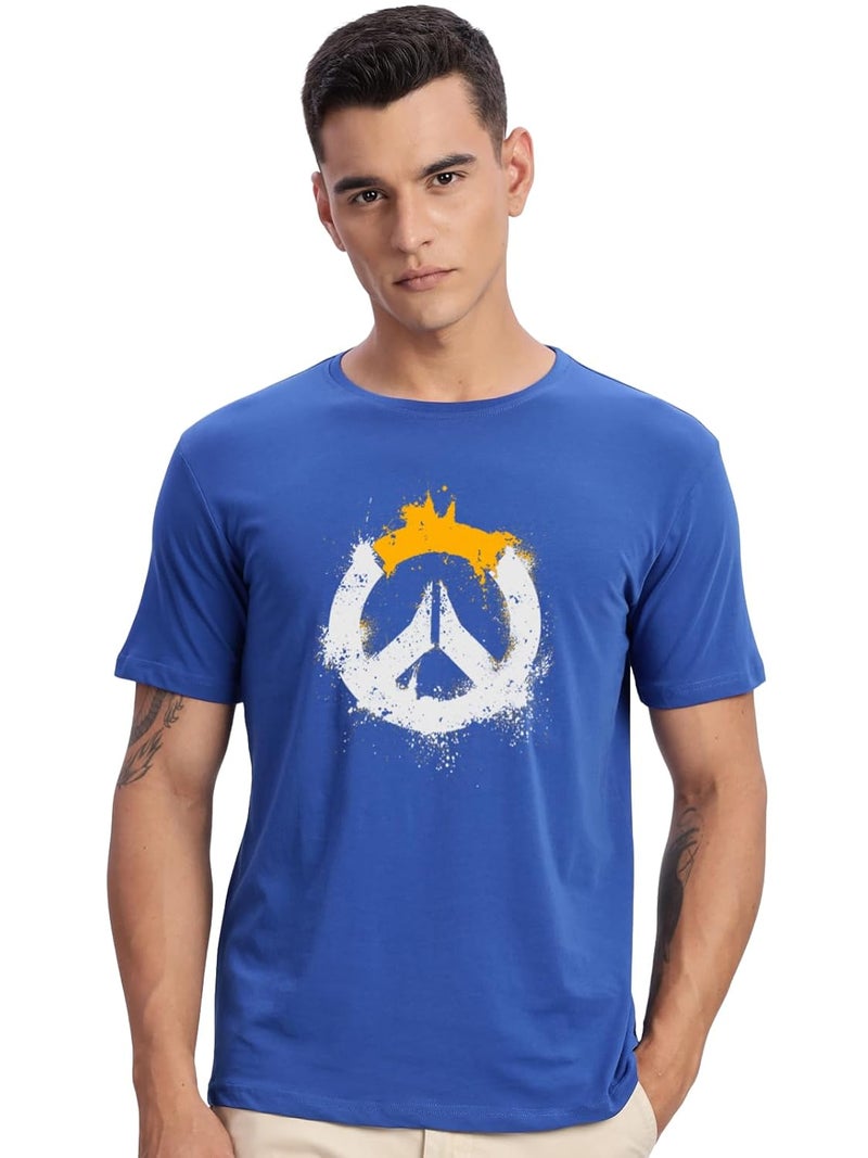 ADRO Men's Royal Blue Graphic T-Shirt with Bold Peace Symbol and Paint Splash Effect - Image 1