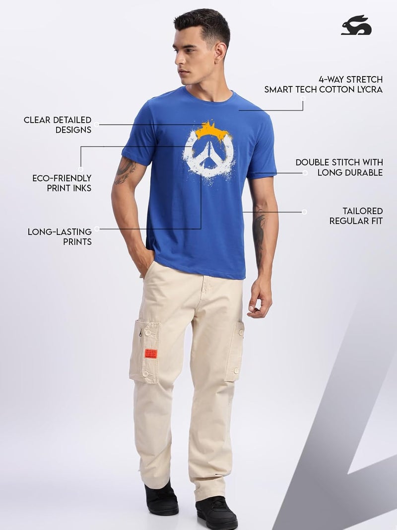 ADRO Men's Royal Blue Graphic T-Shirt with Bold Peace Symbol and Paint Splash Effect - Image 5