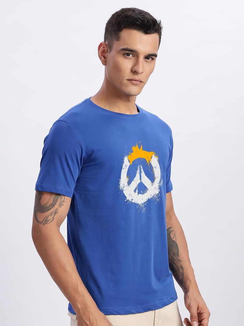 ADRO Men's Royal Blue Graphic T-Shirt with Bold Peace Symbol and Paint Splash Effect - Image 4