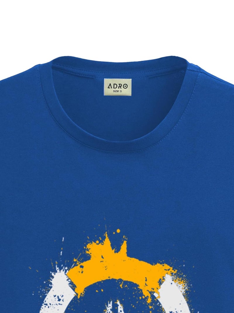ADRO Men's Royal Blue Graphic T-Shirt with Bold Peace Symbol and Paint Splash Effect - Image 2