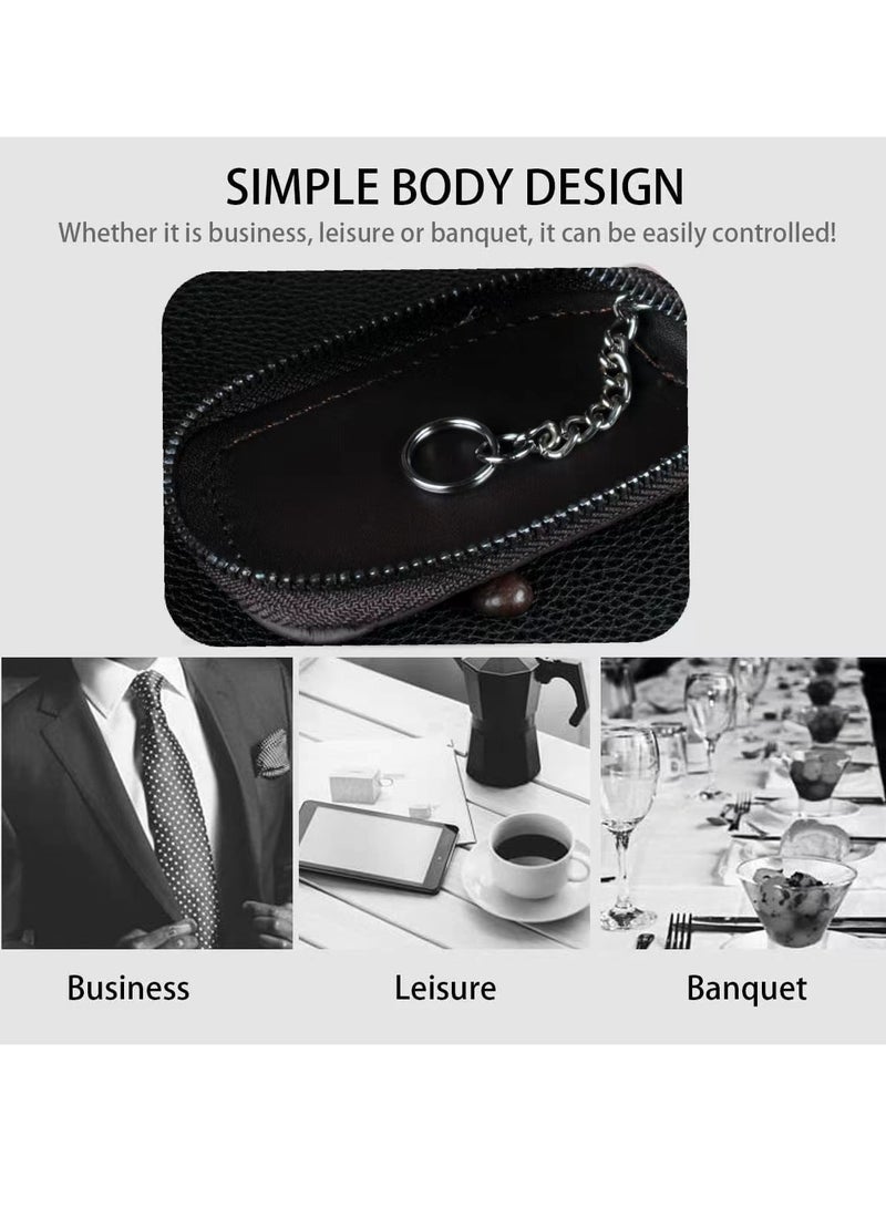 Generic Car Key Case, Genuine Leather Remote Key Fob Cover, Keychain Holder with Metal Hook, Universal Vehicle Keyring Zipper Bag (Black)  - Image 5