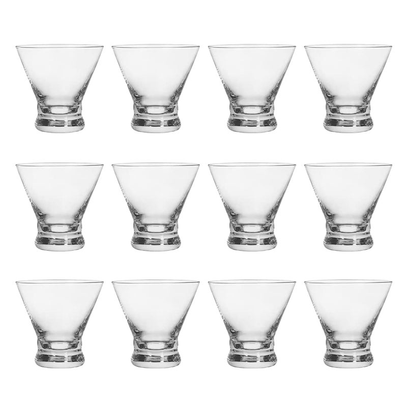 BTGLLAS Set of 12 Martini Glasses  8Ounce Cinched Design Cocktail Glasses with Heavy Base Stemless Construction for Stability  Sturdy and Elegant Bar Glasses Glass Clear12Pcs