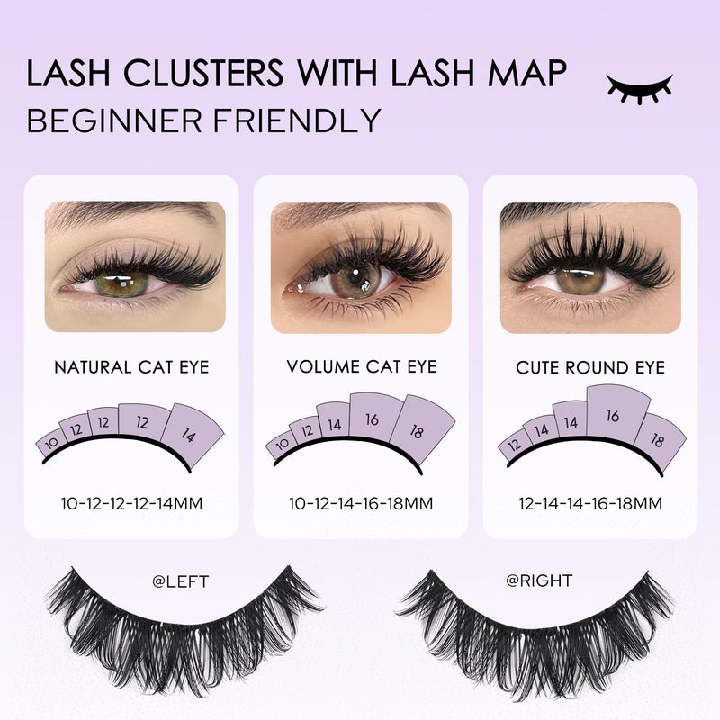 SOFENIDA Lash Clusters Kit Wispy Lash Clusters Cluster Eyelash Extensions 10-18mm Lash Extension Kit Eyelash Cluster Eyelash Extensions Waterproof DIY Individual Lashes Clusters with Soft Thin Band - Image 4