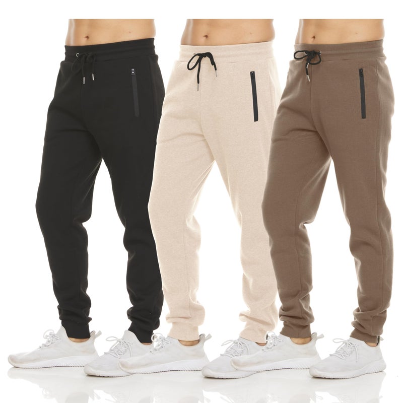 PURE CHAMP Mens 3 Pack Fleece Active Athletic Workout Jogger Sweatpants for Men with Zipper Pocket and Drawstring Size S-3XL (Set10 Size Large)