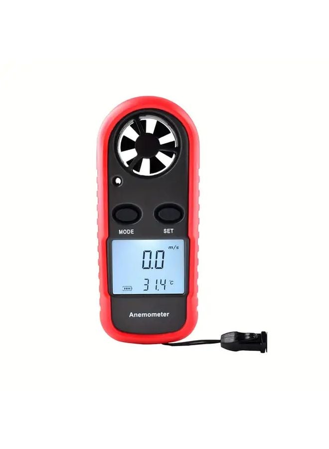 Red Mini Digital Anemometer With Lcd Backlight For Air Speed Temperature Measurement - Image 1