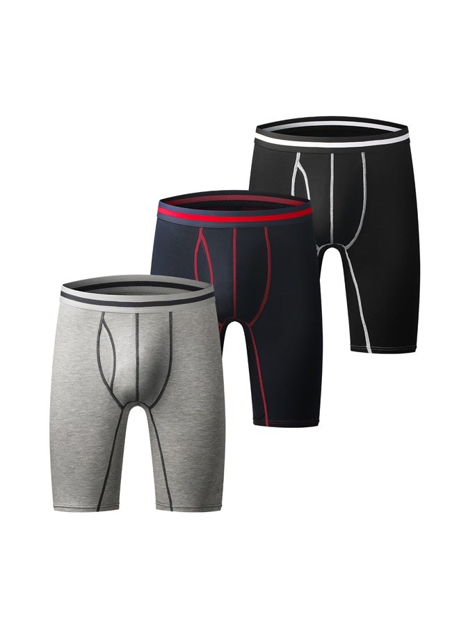 Generic - 3 Pack Stretch Boxer Brief Underwear for Mens Soft Comfy Breathable Classics Cotton Plain Underwear Sport Open Fly Shorts,Long Underwear Mens - Image 1