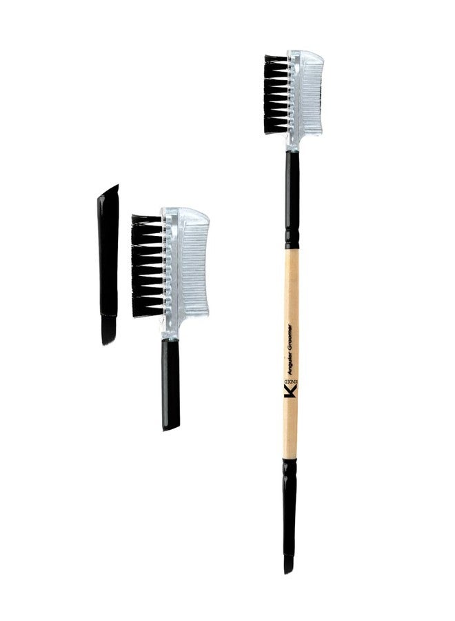 KINDED Eyelash Eye Brow Grooming and Angular Double Sided 2 in 1 Eyes Makeup Brush Professional Series for Makeup with Smooth Soft Synthetic Bristles Anti Rust Aluminium Ferrule Wooden Handle Grip - Image 1