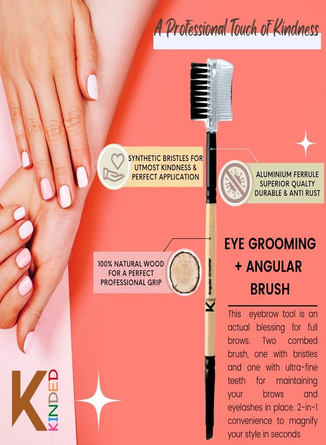 KINDED Eyelash Eye Brow Grooming and Angular Double Sided 2 in 1 Eyes Makeup Brush Professional Series for Makeup with Smooth Soft Synthetic Bristles Anti Rust Aluminium Ferrule Wooden Handle Grip - Image 3