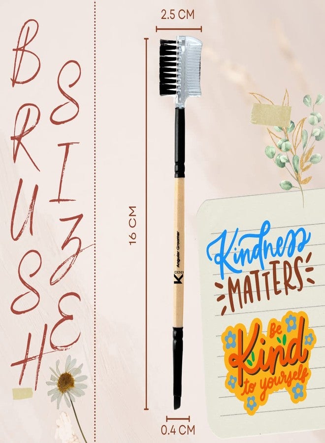 KINDED Eyelash Eye Brow Grooming and Angular Double Sided 2 in 1 Eyes Makeup Brush Professional Series for Makeup with Smooth Soft Synthetic Bristles Anti Rust Aluminium Ferrule Wooden Handle Grip - Image 2