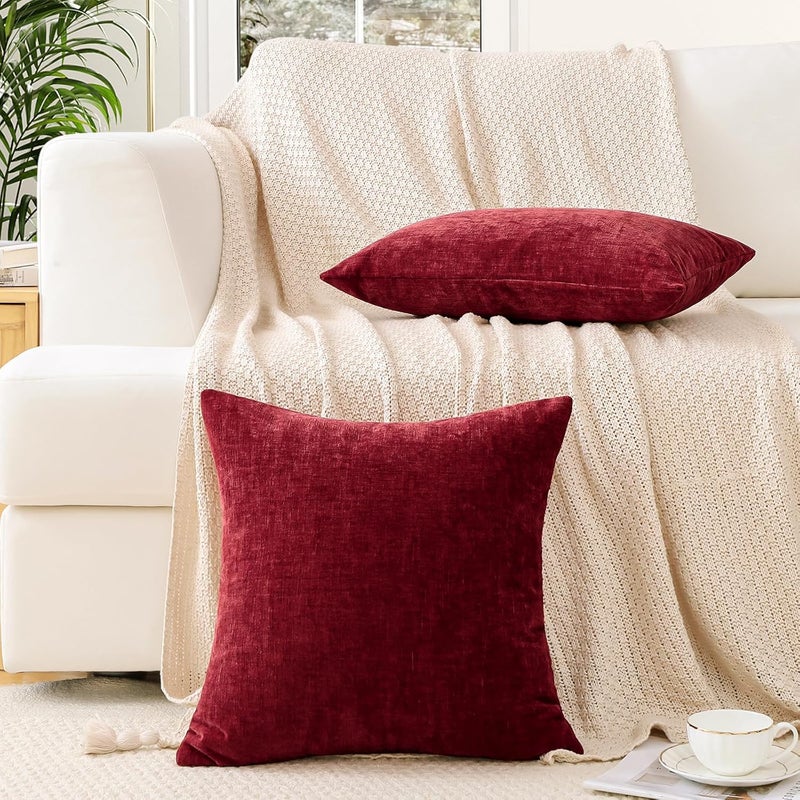 JOTOM Set of 2 Cushion Covers 30x50 cm Soft Chenille Red Decorative Throw Pillow Covers 12x20 Inch Lumbar Cushion Case Solid Pillowcases for Couch Sofa Living Room Bed Home Decor (Red) - Image 5