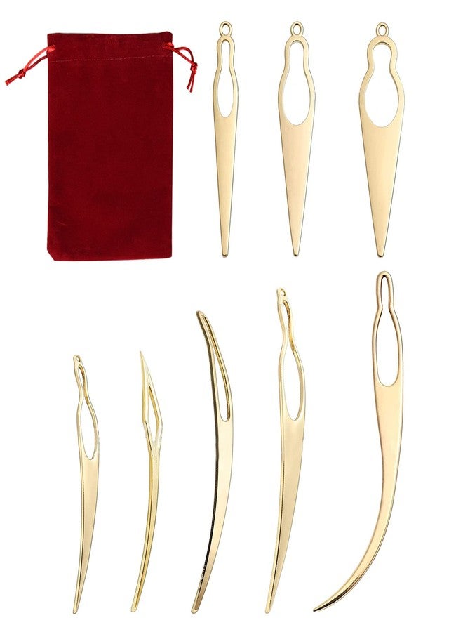 Frutain 8 Pcs Interlocking Tool for Locs and 1 Storage Velvet Bag Dreadlock Crochet Needle Easy Hair Loc Needle Tools for Dreads Hair Tightening Loc Accessories Interlocks or Sisterlocks Gold - Image 1