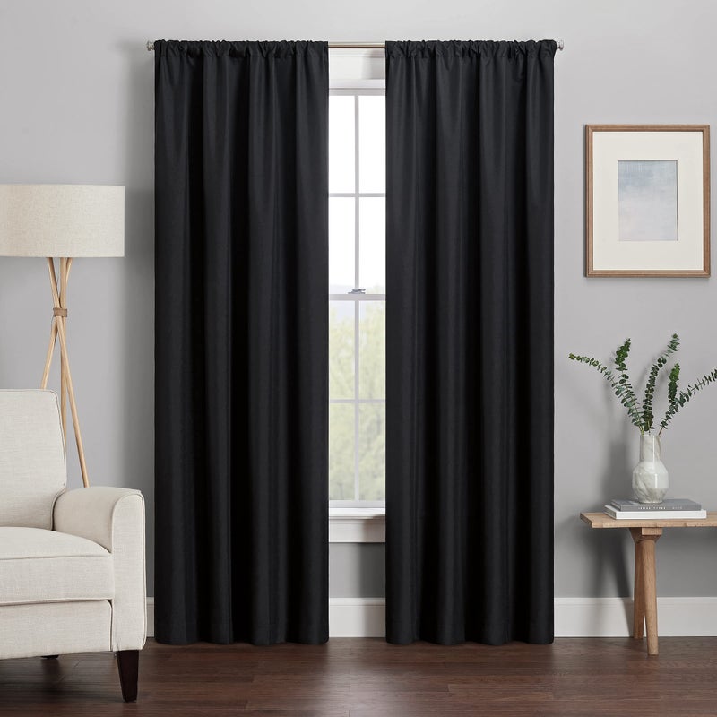 إكليبس Eclipse Kendall Modern Blackout Thermal Rod Pocket Window Startain لغرفة النوم أو غرفة المعيشة (لوحة واحدة) 42 × 54 أسود - Image 2