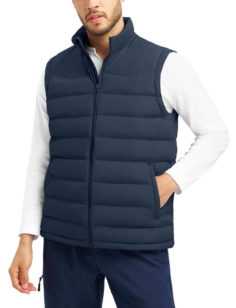 TBMPOY Men's Winter Insulated Puffer Vest Outerwear Lightweight Warm Quilted Bubble Puffy Sleeveless Jackets for Running Golf Navy Blue,XL - Image 1