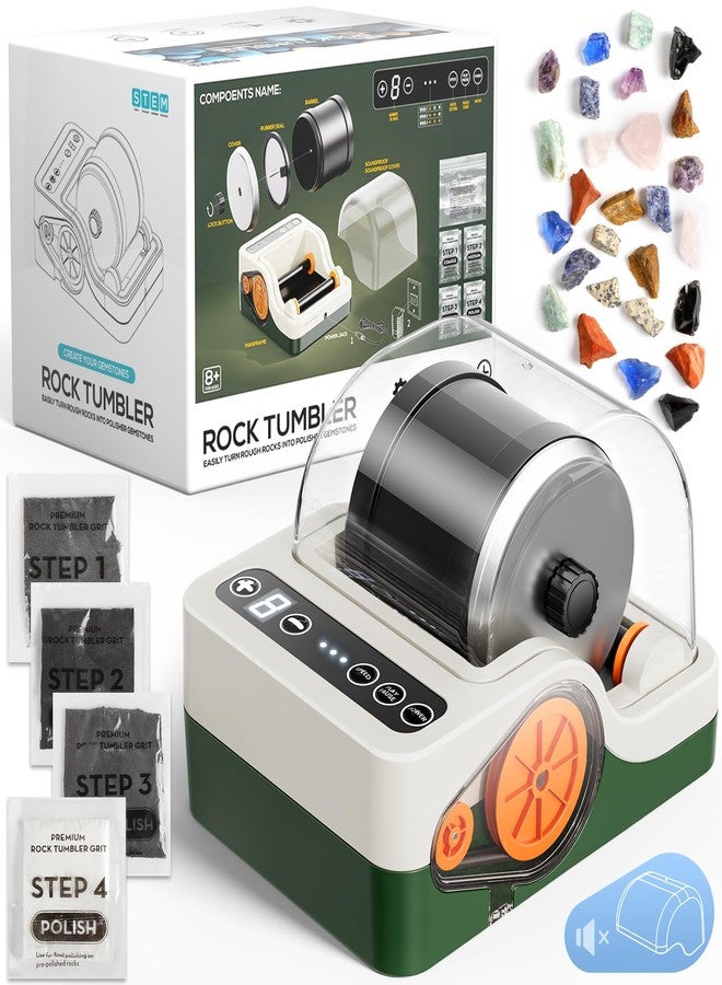 Flooyes Ultra Quiet Rock Tumbler Kit, Rock Polisher with Noise Reduction Cover for Kids, Adults & Rock Collector, 3-Speed Motor & 9-Day Timer, Great STEM Science Kit Gift for Age 8+, Boys Girls Toys - Image 1