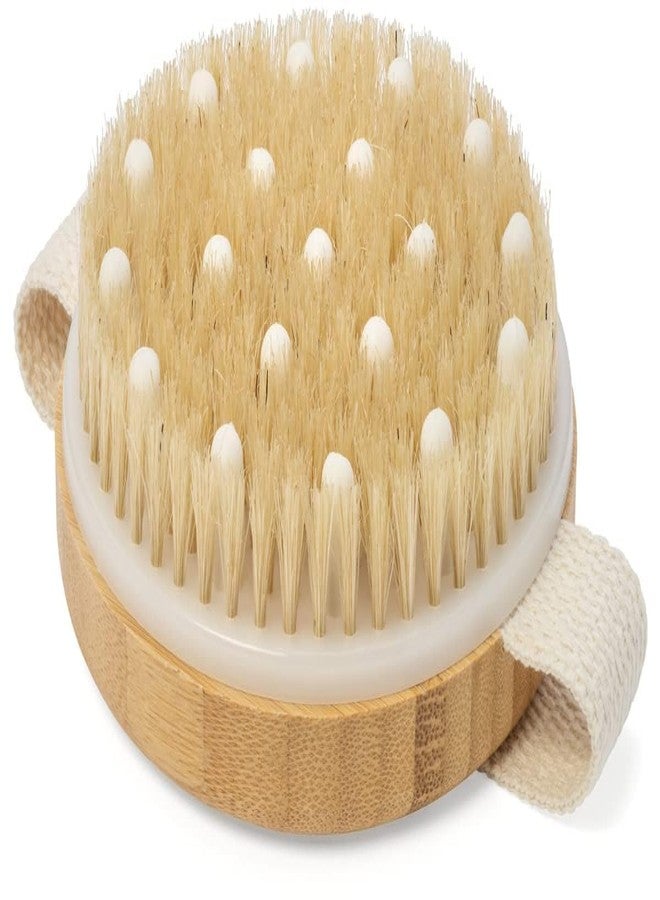 GOMNIK Dry Body Brush Round Scrub Brush with Natural Boar Bristles - Exfoliating Skin Brush for Cellulite, Lymphatic Drainage & Dry Skin Detox - Image 1