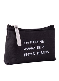 Korean Floral Canvas Makeup Bag Large CapacityThree rows of letters Black Three rows of letters Black