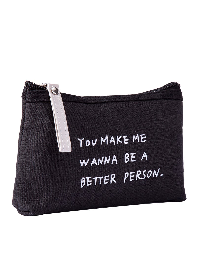 Generic - Korean Floral Canvas Makeup Bag Large CapacityThree rows of letters Black Three rows of letters Black - Image 1
