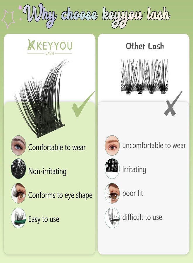 KEYYOU LASH clusters 144Pcs D Curl Angel Eyelash Extension Thick Wispy Natural Band Lash with Waterproof DIY Lash Extension at Home（Angel A05-D-8-18MIX） - Image 4