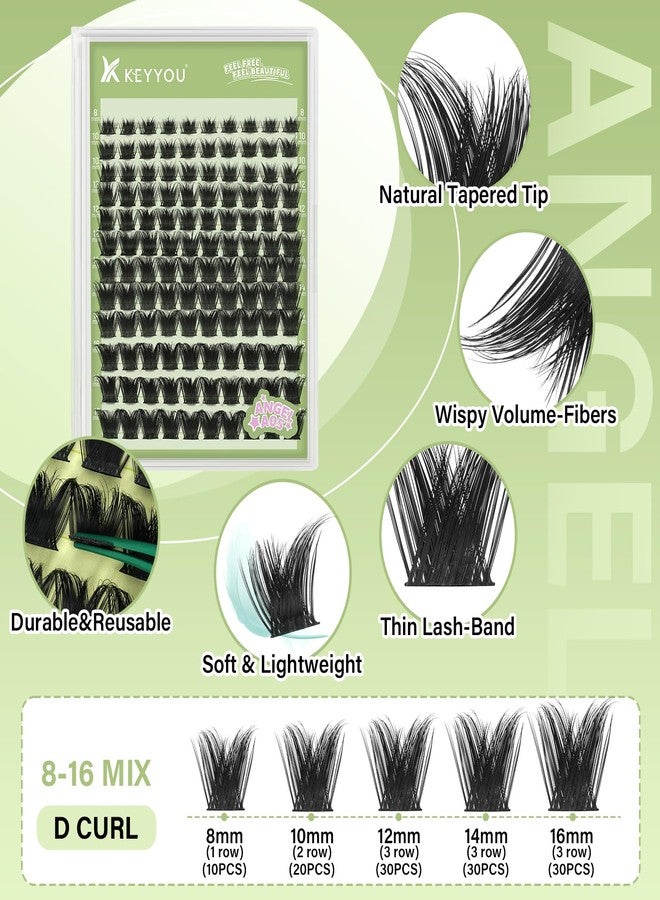KEYYOU LASH clusters 144Pcs D Curl Angel Eyelash Extension Thick Wispy Natural Band Lash with Waterproof DIY Lash Extension at Home（Angel A05-D-8-18MIX） - Image 2