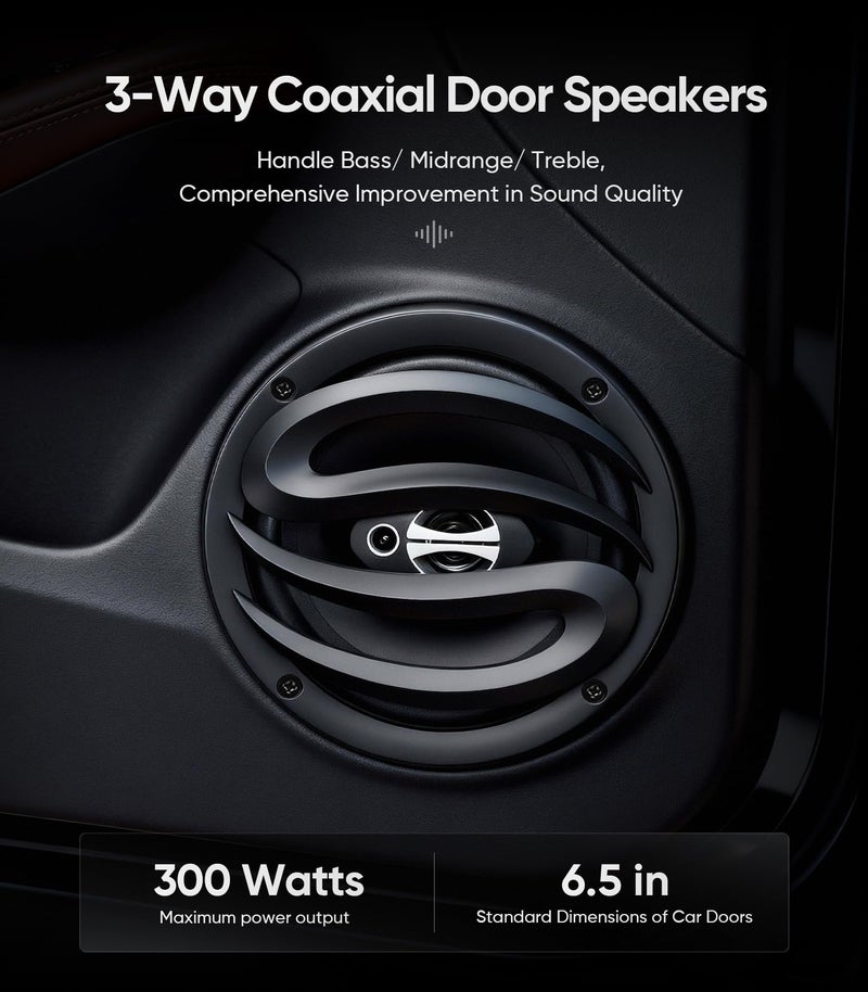Seventour 6.5" 3-Way Car Door Speakers (Pair),300 Watts max Power, Full Range,Tweeters,Coaxial,Enhanced Sound,High-Efficiency Speaker for Cars/Truck,Great OEM Car Audio Upgrade (6.5" 300 Watts) - Image 2