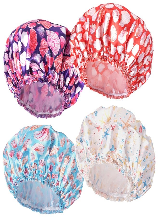 CHFONG Shower Caps for Women, 4 PCS Elastic and Reusable Bath Caps, Double Layers Shower Cap Reusable Waterproof, Bathing Shower Caps, Environmental Bath Hair Protection Cap - Shell - Image 1