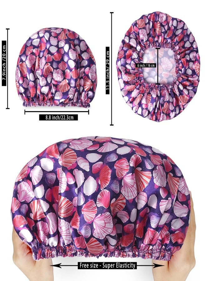 CHFONG Shower Caps for Women, 4 PCS Elastic and Reusable Bath Caps, Double Layers Shower Cap Reusable Waterproof, Bathing Shower Caps, Environmental Bath Hair Protection Cap - Shell - Image 4