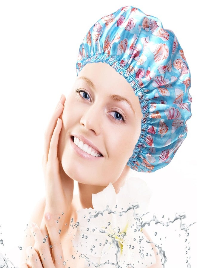 CHFONG Shower Caps for Women, 4 PCS Elastic and Reusable Bath Caps, Double Layers Shower Cap Reusable Waterproof, Bathing Shower Caps, Environmental Bath Hair Protection Cap - Shell - Image 2