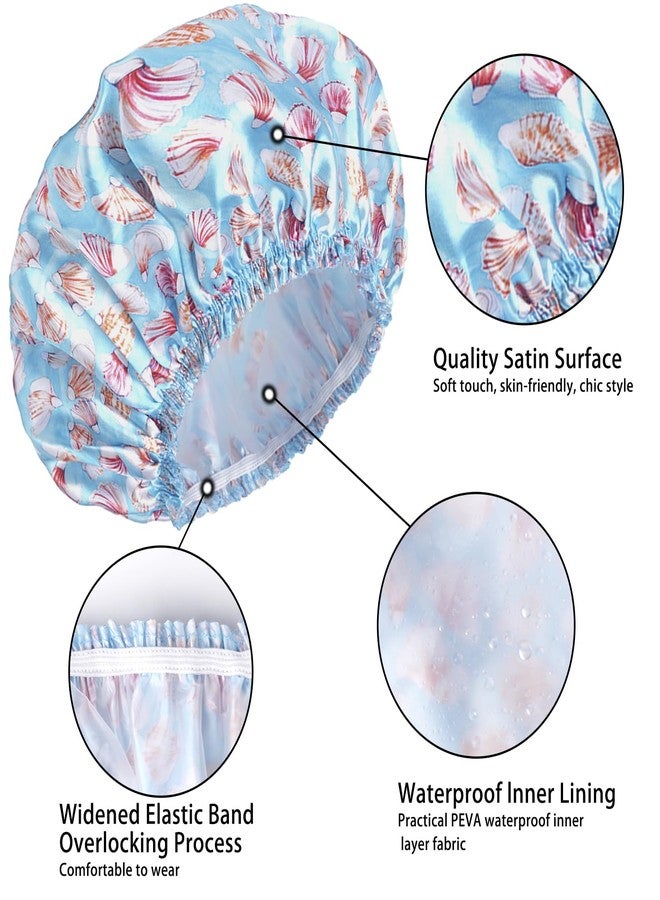 CHFONG Shower Caps for Women, 4 PCS Elastic and Reusable Bath Caps, Double Layers Shower Cap Reusable Waterproof, Bathing Shower Caps, Environmental Bath Hair Protection Cap - Shell - Image 5